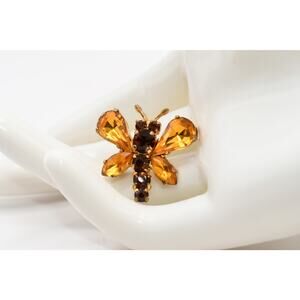 Vintage Topaz Rhinestone Insect Brooch Gold Tone 1 Inch